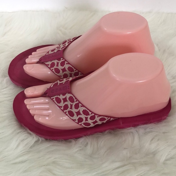 Coach Jessalyn Thong Flip Flop Sandals Women's 6.5B Fuchsia Hot Pink Monogram - Picture 7 of 10